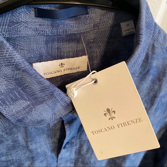 Toscano Firenze linen Dusty Blue Button Down [M] - Picture 1 of 6